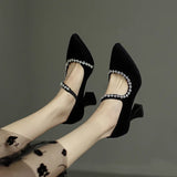KYLETHOMASW  -  Summer New Fashion Pointed Toe Shallow Mouth Pumps Women Shoes  Thick Heel Black Simple Work Shoes