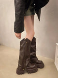 KYLETHOMASW  -  Autumn Women's Knee High Boots Western Round Toe Long Boots Women Western Shoes Chunky Heel Platform Women