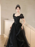 KYLTHOMASW  -   New Graduation High School Dress French High end Black Long Evening Dresses for Women Bubble Sleeve Bridesmaid Wedding Dress