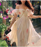 Kylethomasw One Shoulder Bubble Sleeve Suspender Floral Dress Summer 2024 French Style Long Skirt Children Evening Dresses Elegantes Prom