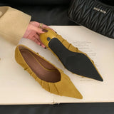 KYLETHOMASW  -  Autumn New Brand Women Pumps Shoes Fashion Pleated Pointed Toe Shallow Slip On Boat Shoes Thin Low Heel Single Shoes New
