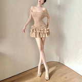 KYLETHOMASW  -  Summer New Women's Clothing One-word Collar Off-the-shoulder Ruffle Leaf Edge Hip-wrapped Cake Dress