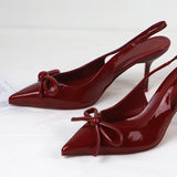 KYLETHOMASW  -  Spring 2025 High Heels Women Sandals Ankle-Wrap Bow Decoration Fashion Shallow Pointed Toe Elegant Slingbacks Ladies Pumps