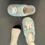 KYLETHOMASW  -  Women's Winter Fuzzy House Slippers Cute Cartoon 3D Decor Cotton Shoes Warm Plush Home Indoor Cozy Non‑Slip Ladies Slides Shoes