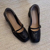 KYLETHOMASW  -  New Retro Square Head Thick Heel Single Shoes Women's Shoes Medium Heel Mary Jane Shoes Woman High Heels Leather