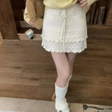 KYLETHOMASW  -  Knitted Mini Skirt Ruffles Solid Sweet Autumn Winter Y2k Retro Woman Skirts Korean Fashion Elegant Faldas Mujer