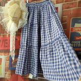 KYLETHOMASW  -  Vintage Sweet Kawaii Mori Girl Style Plaid Long Skirt Women Spring Summer High Waist A-Line Ruffled Loose Aesthetic Maxi Skirt