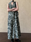 KYLETHOMASW  -  2025 New Korean Chic Summer Retro Ethnic Style V-neck Floral Print Strap Waist Cinching Slimming Floral Vest Dress