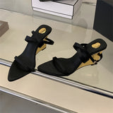 KYLETHOMASW  -  Fashion Design Wedges High Heels Women Sandals Street Style Buckle Strap Pointed Toe Banquet Shoes Summer Pumps