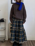 KYLETHOMASW  -  Vintage Plaid Skirt Women Y2k Harajuku Japanese Preppy Style Long Checked Streetwear Retro Ruffle Skirts Aesthetics