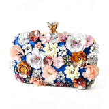 KYLETHOMASW  -  3d Floral Rhinestone Clutch Bag Handmade Sequins Flower Hard Case Bag Metal Chain Strap Wedding Prom Party Women Formal Handbag