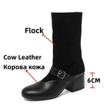 KYLETHOMASW  -  New Mid Heels Chelsea Boots Women Round Toe Square Heel Short Boots Female Autumn Cow Suede Mid-Calf Boots Woman