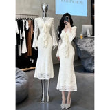KYLETHOMASW  -  Especially Beautiful Pinched Waist Small Skirt Huge Good-looking Hipwrapped Long Dress Gentle Wind V-neck Lace Temperament Dress