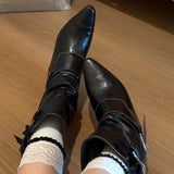 KYLETHOMASW  -  New Round Toe Square Heel Sexy Elegant Mid-calf Boots Fashionable Pin Buckle Decoration Solid Color Simple Casual Women's Shoes