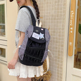 KYLETHOMASW  -  Star Plaid Bag Ruched Zipper Mochila College Style Mochilas Mujer Fashion Backpacks Student Casual Backpack Bolsas Feminina