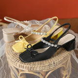 KYLETHOMASW  -  Mary Jane Shoes High Heels Women's High End Summer Thick Heels Single Shoes Square Head Bow Women's Shoes Rear Empty Sandals
