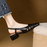KYLETHOMASW  -  Design 2025 Vintage Women Sandals Square Toe Block Heels 3.5cm Back Buckle Strap Big Size 43 Dating Shoes 31 32