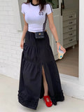 KYLETHOMASW  -  French Style Patchwork Mushroom Edge Split Skirt Women Summer New Versatile and Personalized A-line Long Skirts