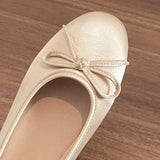 KYLETHOMASW  -  Round Toe French Style Satin Female Sandals Shallow Bow Decoration Soft Insole Ladies Flat Shoes Ballet Shoes Femme Single Shoes