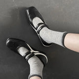 KYLETHOMASW  -  Black And White Splice Flat Bottom Single Shoes Women Students One-Strap Ballet Sport Shoes Thick Bottom Rubber Outsole