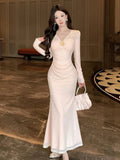KYLETHOMASW  -  Spring Autumn Luxury Long Sleeve Maxi Mermaid Dress Women Romantic Lace Bodycon Robe Evening Gown Mujer Lady Vestidos Fiesta New