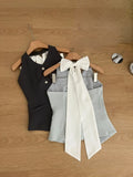 KYLETHOMASW  -  Summer Women Old Money Design Vintage Rave Vacation Outfits 2 Piece Set Backless Bow Vest + A-line Mini Pleated Skirts Elegant