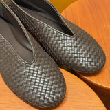 KYLETHOMASW  -  Fashionable Comfortable Knitted Slip-On Flat Bottom Ballet Style Women's Shoes round Toe Ultra-Leather Casual Low Cut Footwear