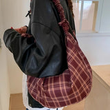 KYLETHOMASW  -  Preppy Plaid Pleated Bow Women's Handbags Y2k Aesthetic Fashion All Match Shoulder Bag Trendy Casual Crossbody Bags Streetwear