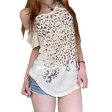 KYLETHOMASW  -  Spicy leopard print T-shirt with slanted shoulders, short sleeves, loose casual style, thin top, spring and summer new products