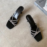 KYLETHOMASW  -  Party Sexy Ladies High Heels Pumps Slides Shoes Female Slip On Footwear Luxury Fashion Rhinestones Women Thin Heels Shoes