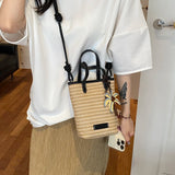 KYLETHOMASW  -  Women Mini Straw Woven Bucket Bag New Trend Summer Beach Crossbody Bags Female Cute Travel Fashion Handbags and Purses