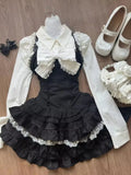 KYLETHOMASW  -  Y2k Aesthetic Lolita Style 3 Piece Set Women Kawaii White Shirt Bow Lace Vest Ruffle Mini Skirts Korea Fashion Gothic Skirt Sets