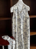 KYLETHOMASW  -  2025 New Korean Chic Summer Retro Ethnic Style V-neck Floral Print Strap Waist Cinching Slimming Floral Vest Dress