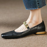 Kylethomasw   -  2024 Large size 34-41 women's cow leather square toe slip-on Mary Jane flats high quality soft comfortable moccasins shoes woman