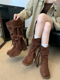 KYLETHOMASW  -  Brown Suede Boots Woman Round Toe Chunky Heels Boots Fall Winter Black  New Rocks Shoes Botas Western Cowboy Feminina