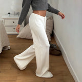 KYLETHOMASW  -  Casual Knitted Pants For Women Spring Summer Low Waist Wide Leg Pants Loungewear Trousers All-match Slacks Daily Outfit