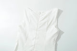 KYLETHOMASW  -  Sexy White Embroidery Floral Low Waist Mini Tank Dress Women Open Buttons Neck Bodycon Sleeveless Ruched Hem Swing Party Robe