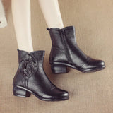 Kylethomasw Autumn And Winter New Casual Pu Leather Women's Shoes Ethnic Style Flower Women Ankle Boots Soft Sole