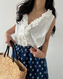 KYLETHOMASW  -  2025 3D Fungus Lace Vest Shirt Women Summer New Design Niche Loose Sleeveless Top Elegant Loose Tank