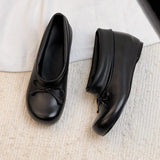 KYLETHOMASW  -  Women's Round Toe Bow Ballet Mary Jane Shoes Low Block Heel Slip On Pump Casual Office Daily Wide Mouth Dress Flat Footwear