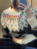 Kylethomasw Vintage Argyle Knit Women‘s Sweaters Harajuku Rainbow Color Long Sleeve Pullovers Japan Style Cutecore Winter Clothes