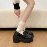 KYLETHOMASW  -  Gothic Black Platform Loafers Women Round Toe Slip‑On 8CM High Chunky Block Heel Thick Lug Sole JK Fashion Preppy Y2K Shoes