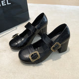 KYLETHOMASW  -  New Spring Thick Heel Women Mary Jane Shoes Fashion Metal Buckle Strap Shoes Ladies Vintage Dress Leather Pumps