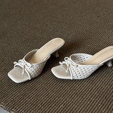KYLETHOMASW  -  Fashion Butterfly-knot Woman Slippers Fashion High Heel Slides Ladies Concise Party Dress Summer Shoes