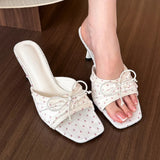 KYLETHOMASW  -  Bow Slippers High Heels Shoes Casual Fashion Sandals New Beach Dress Slides Pumps Designer Cozy Female Flip Flops