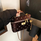 KYLETHOMASW  -  Velvet Diamond Grid Chain Bag Women's High-End Fashion Mini Shoulder Box Bag Urban Simple Style PU Material Daily Match