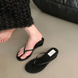 KYLETHOMASW  -  Summer New Women Slipper Fashion Narrow Band Ladies Slip On Flip On Shoes Low Wedge Heel Outdoor Dress Slides New Woman