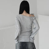 KYLETHOMASW  -  Slant shoulder lace up drawstring long sleeved T-shirt for spicy girls, waist cinching, pleating, side slit versatile top