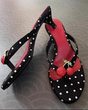 KYLETHOMASW  -  Bohemian Style Polka Dot Round Toe Thin Low Heels Slippers Women Mules Slides Shoes Crystal Rhinestone Sandals Flip Flops