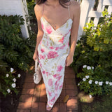 KYLETHOMASW  -  Vacation Floral Printed Slip Dress Elegant Women Spring Summer Backless Dress Beach Holiday Date Outfit Valentine's Day